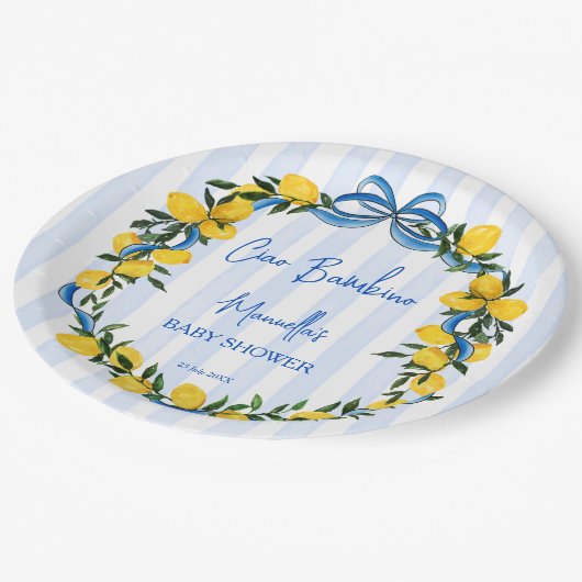 チャオバンビノレモンイタリアンベビーシャワーカスタム ペーパープレート (アングル)