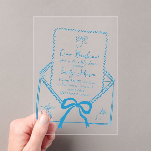 チャオバンビノ手描きレモン赤ちゃんシャワー アクリル招待状 (インサイチュ (ポータブル))