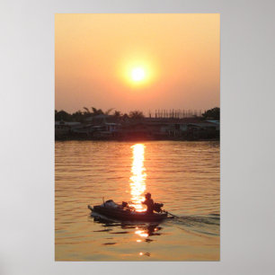 チャオプラヤ川の夕焼け...タイのアユタヤ ポスター