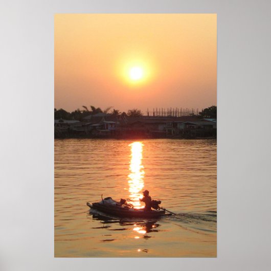 チャオプラヤ川の夕焼け...タイのアユタヤ ポスター (正面)