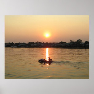 チャオプラヤ川の夕焼け...タイのアユタヤ ポスター