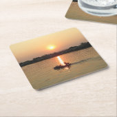 チャオプラヤ川サンセット…アユタヤ（タイ） スクエアペーパーコースター (アングル)