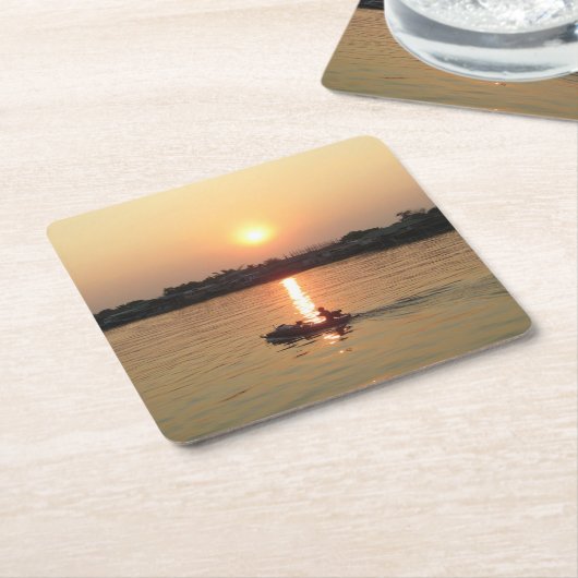 チャオプラヤ川サンセット…アユタヤ（タイ） スクエアペーパーコースター (アングル)