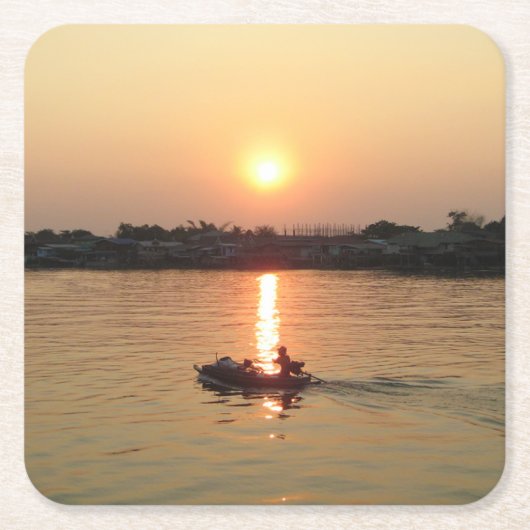 チャオプラヤ川サンセット…アユタヤ（タイ） スクエアペーパーコースター (正面)