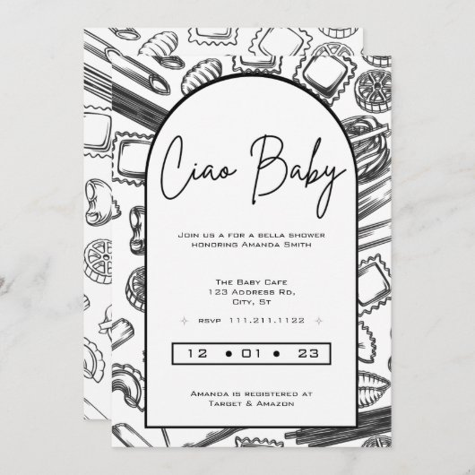 "チャオベイビー" イタリアの赤ちゃんパスタを料理しよう 招待状 (正面/裏面)