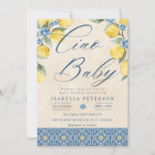チャオベイビー イタリアンブルータイル ベビーシャワー 招待状 (正面)