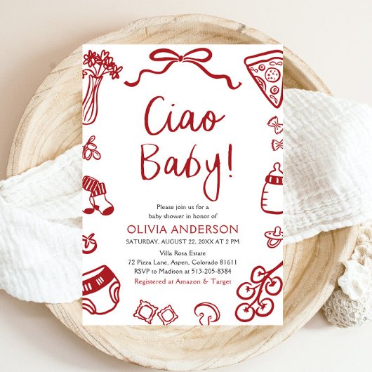 チャオベビーお洒落イタリアンピザかわいい赤ちゃんシャワー 招待状