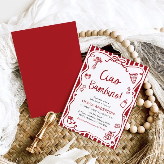 チャオベビーお洒落イタリアンピザかわいい赤ちゃんシャワー 招待状