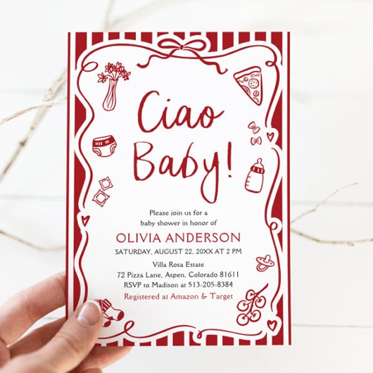 チャオベビーお洒落イタリアンピザかわいい赤ちゃんシャワー 招待状