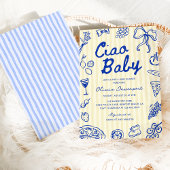 チャオベビーイタリアンバンビノハンドドローベイビーシャワー 招待状