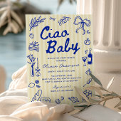 チャオベビーイタリアンバンビノハンドドローベイビーシャワー 招待状