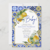 チャオベビーイタリアンブルータイルレモン赤ちゃんシャワー 招待状 (正面)