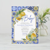 チャオベビーイタリアンブルータイルレモン赤ちゃんシャワー 招待状 (スタンド正面)
