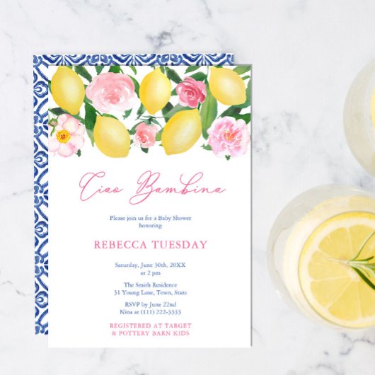 チャオベビーイタリインスパイアアガールベビーシャワーパーティー 招待状