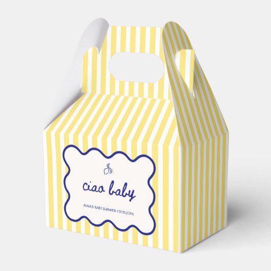 チャオベビーハンドドロッドブルー&イエローベビーシャワー フェイバーボックス (正面サイド)