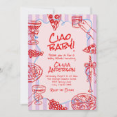 チャオベビーハンドドローピザイタリアンおもしろい赤ちゃんシャワー 招待状 (正面)
