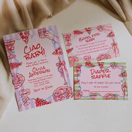 チャオベビーハンドドローピザイタリアンおもしろい赤ちゃんシャワー 招待状