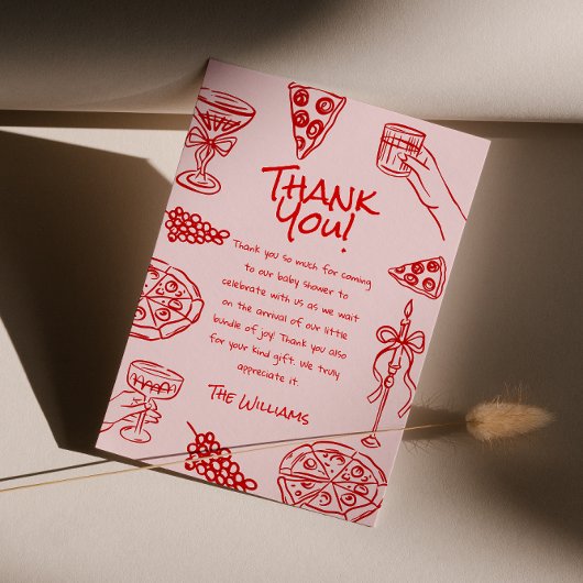 チャオベビーハンドドローピザベビーイタリアンシャワー サンキューカード