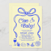 チャオベビーブルーイエローレモンイタリアンベビーシャワー 招待状 (正面/裏面)