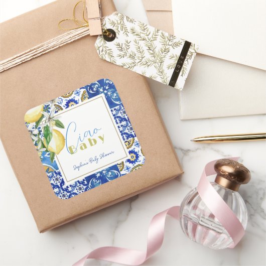 チャオベビーブルータイルシトラスレモン赤ちゃんシャワー スクエアシール (ギフト)
