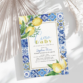 チャオベビーブルータイルシトラスレモン赤ちゃんシャワー 招待状