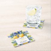 チャオベビーブルーボウタイルレモンベビーシャワー スクエアペーパーコースター (インサイチュ)