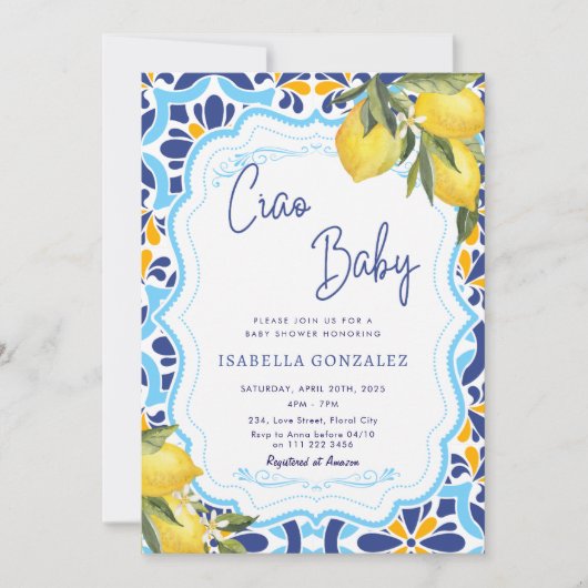 チャオベビー地中海のマジョリカタイルシャワー 招待状 (正面)