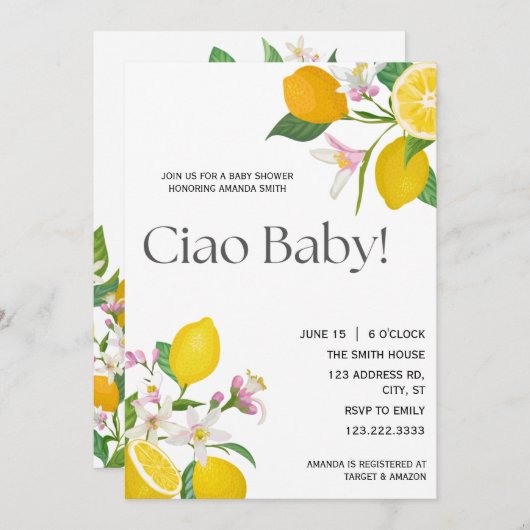 "チャオベビー"レかわいらしモイタリアンンと花 招待状 (正面/裏面)