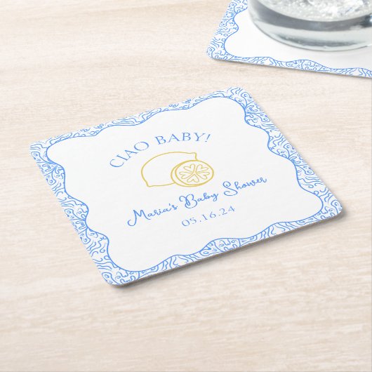 チャオベビー!レモンブルーベビーイタリアンシャワー スクエアペーパーコースター (アングル)