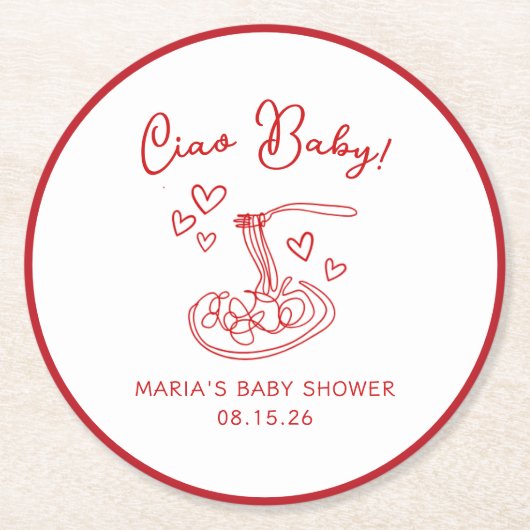 チャオベビー!手引きパスタベビーイタリアンシャワー ラウンドペーパーコースター (正面)