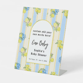 チャオベビー、青いタイルとレモンのカスタム看板 台座サイン