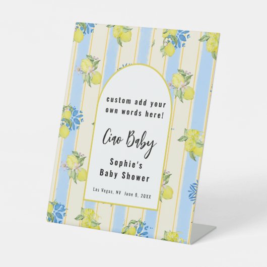 チャオベビー、青いタイルとレモンのカスタム看板 台座サイン (正面)