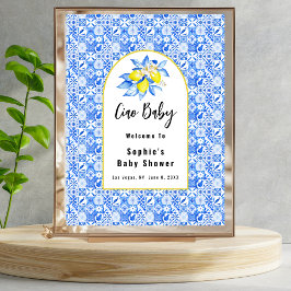 チャオベビー、青いタイルとレモンのベビーウェルカムサイン ポスター