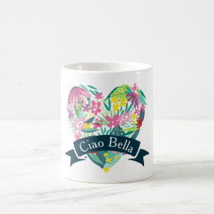 チャオベラかわいいフローラハートと熱帯花 コーヒーマグカップ