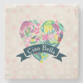 チャオベラかわいいフローラハートと熱帯花 ストーンコースター (正面)