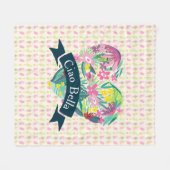 チャオベラかわいいフローラハートと熱帯花 フリースブランケット (正面(横))