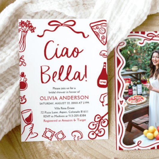 チャオベラハンドドロードピイタリアンザブライダルシャワー 招待状