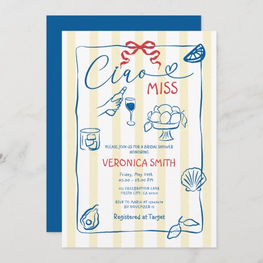 チャオ恋しく思ブライダルシャワーサマーイタリーテーマ 招待状 (正面/裏面)