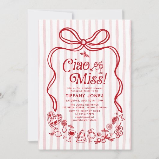 チャオ恋しく思レッドイタリアンレモンブライダルシャワー 招待状 (正面)