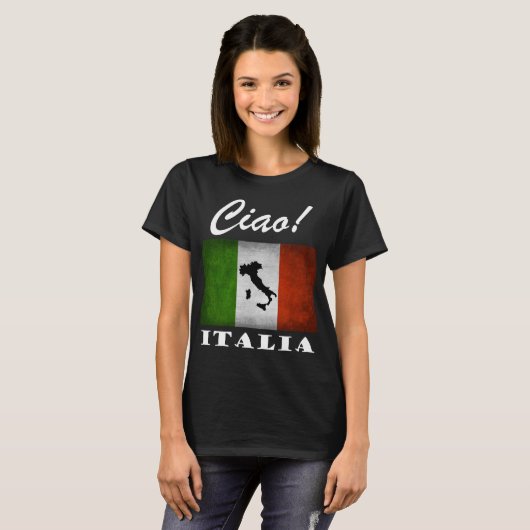 チャオ!イタリアイタリアンのイタリア国旗の地図 Tシャツ (正面フル)