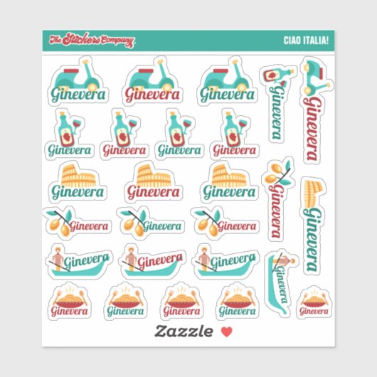チャオ・イタリア!名前をカスタムするラベル |イタリアのシール シール (シート)