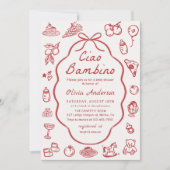 チャオ バンビーノ 手描きイタリアン レモン ベイビー シャワー 招待状 (正面)