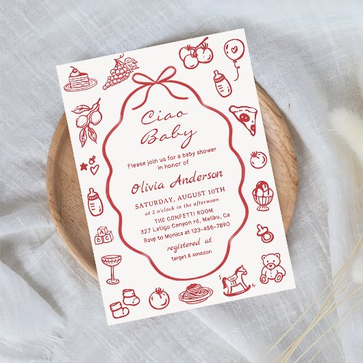チャオ ベイビー 手描き イタリアン レモン ベイビー シャワー 招待状