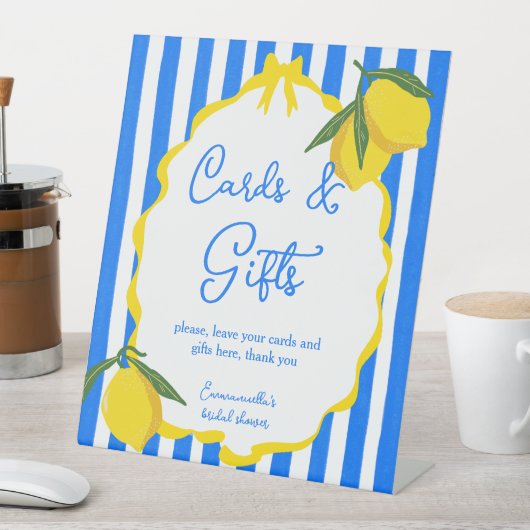 チャオ・ベラ・ブルーストライプのレモイタリアンンのギフトテーブル 台座サイン (インサイチュ)