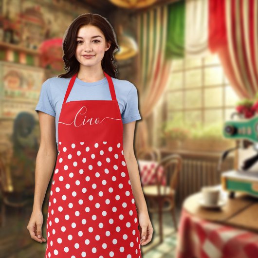 チャオ – 赤い白のポルカ エプロン