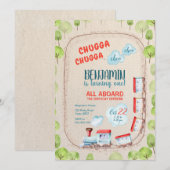 チャガトレインチョオボーイレッドブルー誕生日レール 招待状 (正面/裏面)