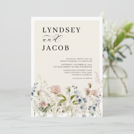 チャクウォーターカラーワイルドフラワーフローラ結婚ズ 招待状 (スタンド正面)