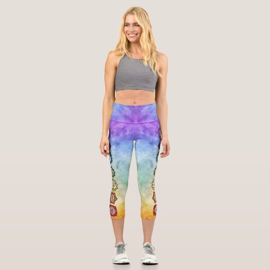 チャクラの絞り染はっきりした色 カプリレギンス (正面)