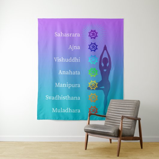 チャクラツリーポーズ：スピリチュアルアートヨガ瞑想 タペストリー (インサイチュ)