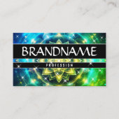 チャクラフラワーオブライフグリッタースパークルスターズグリーン 名刺 (正面)